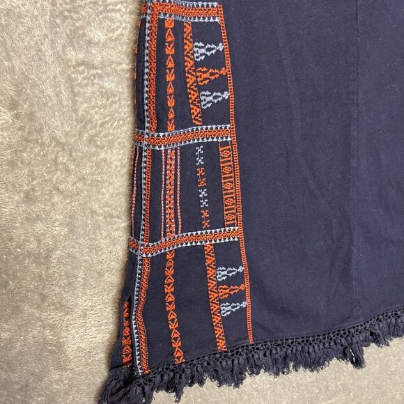 Madewell Women Embroidered Boho Navajo Tribal Fringe Scoop Neck Tank Top XS Navy - Picture 4 of 8